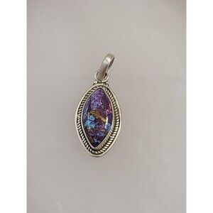 Purple Mohave Copper Turquoise Pendant – 925 Silver Marquise Gemstone, 1.25"